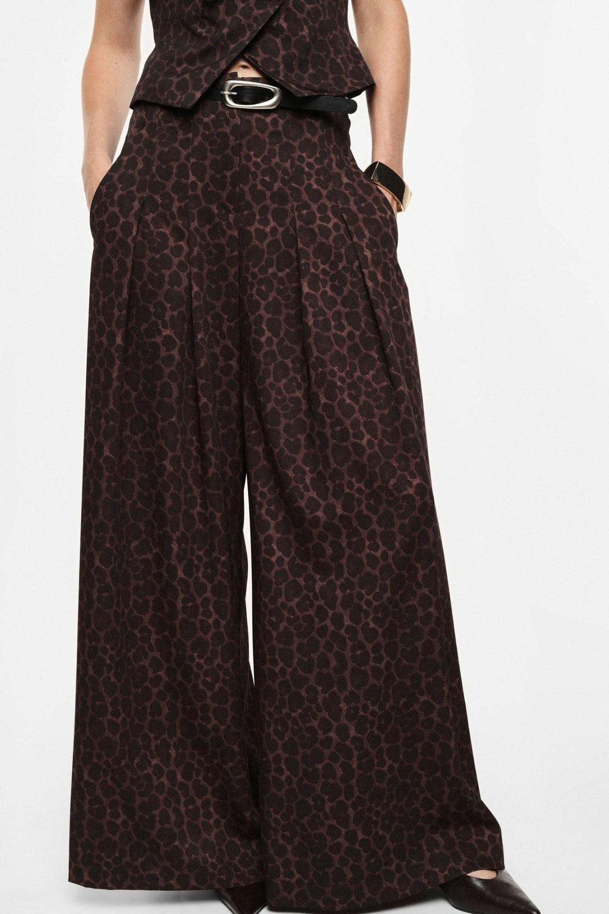 Imperial - Pantaloni palazzo stampa animalier vita alta con cintura - Donna - World Fashion