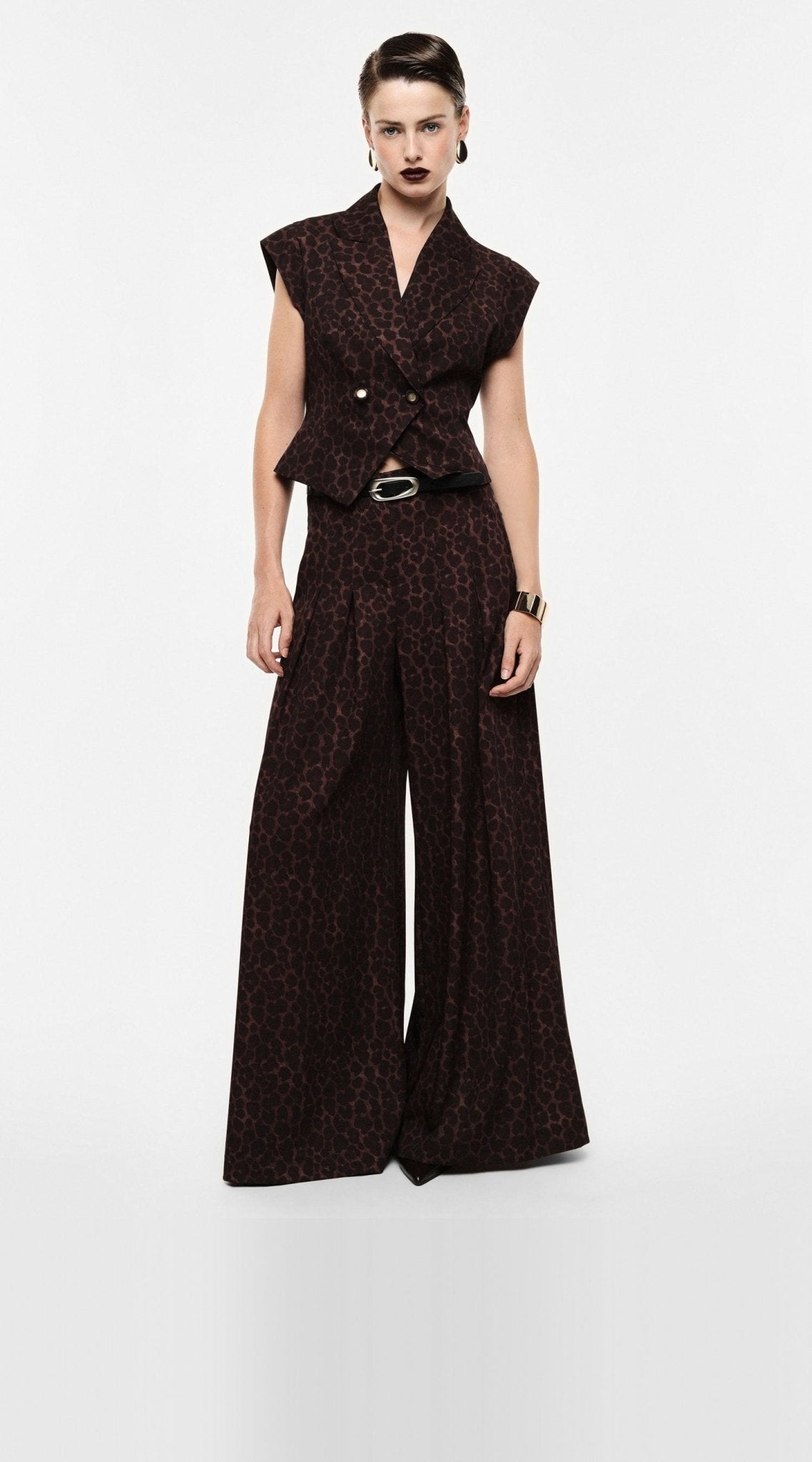 Imperial - Pantaloni palazzo stampa animalier vita alta con cintura - Donna - World Fashion