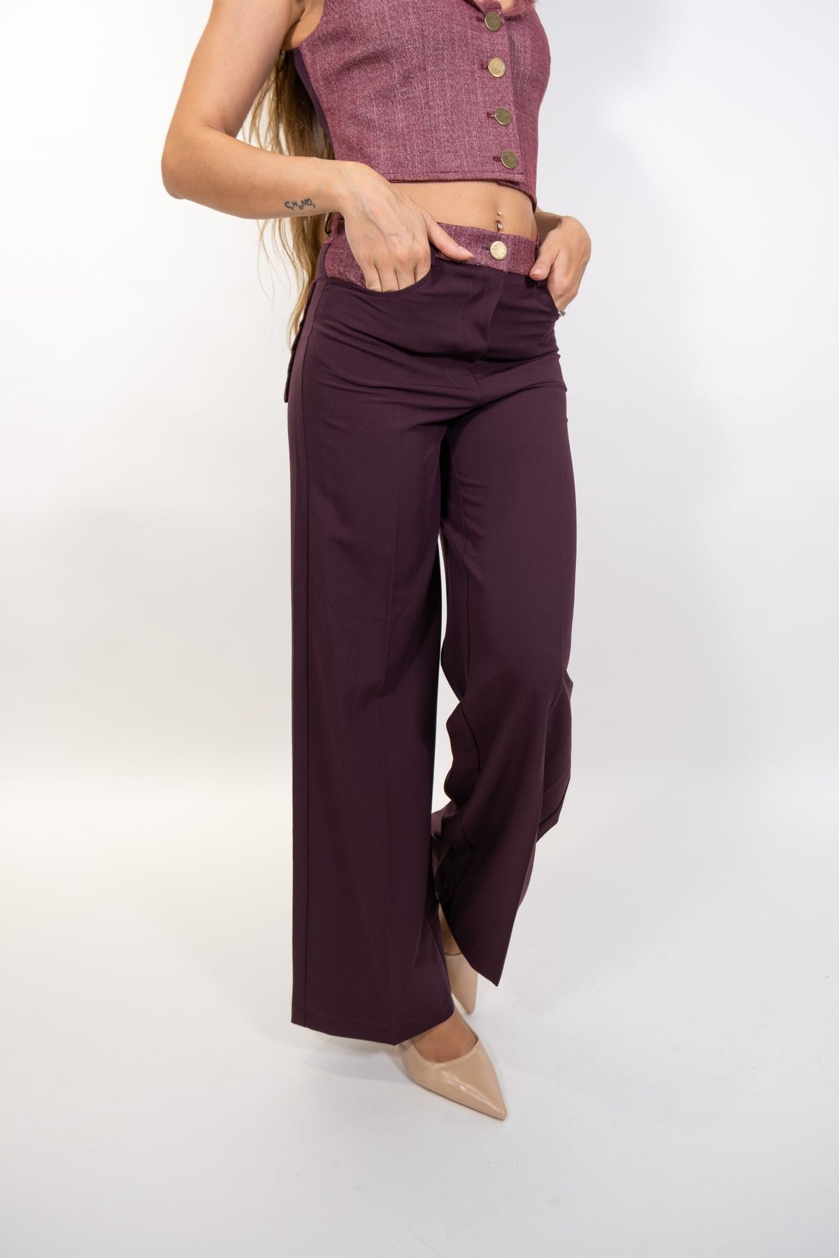 Imperial - Pantaloni palazzo vita alta dettagli a contrasto - Donna - World Fashion