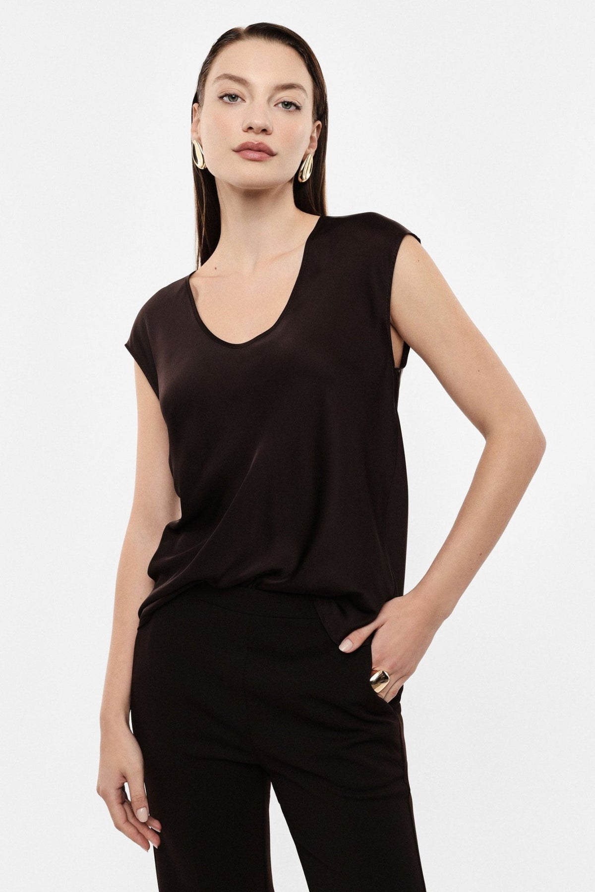 Imperial - Top ampio scollo a v senza maniche - Donna - World Fashion
