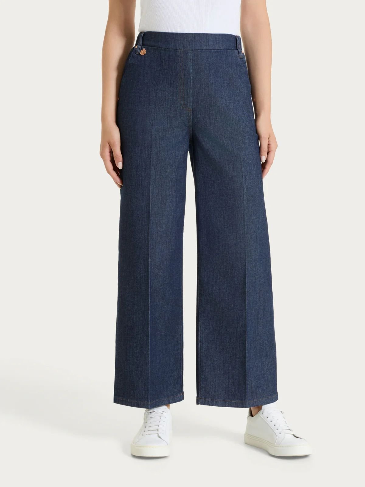 Jeans ampio alla caviglia con tasche e vita piatta in Light Denim Donna - Ragno - World Fashion