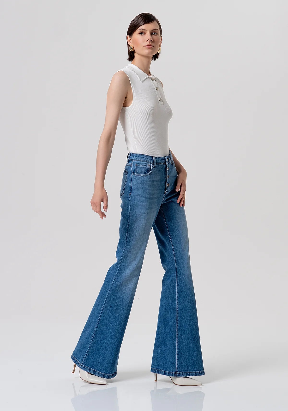 Jeans bootcut in denim con lavaggio medio Donna - Fracomina - World Fashion
