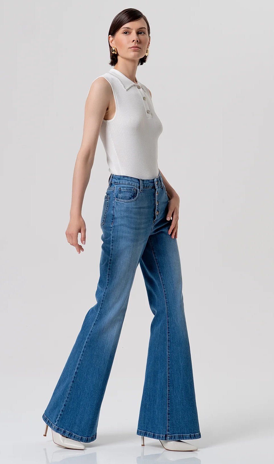 Jeans bootcut in denim con lavaggio medio Donna - Fracomina - World Fashion