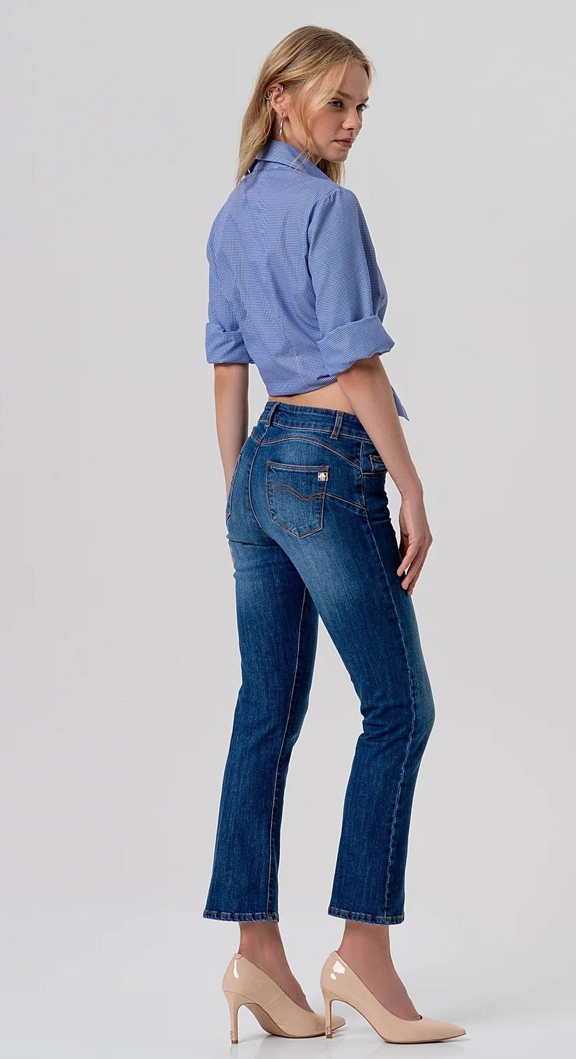 Jeans cropped effetto push up in denim con lavaggio medio Donna - Fracomina - World Fashion
