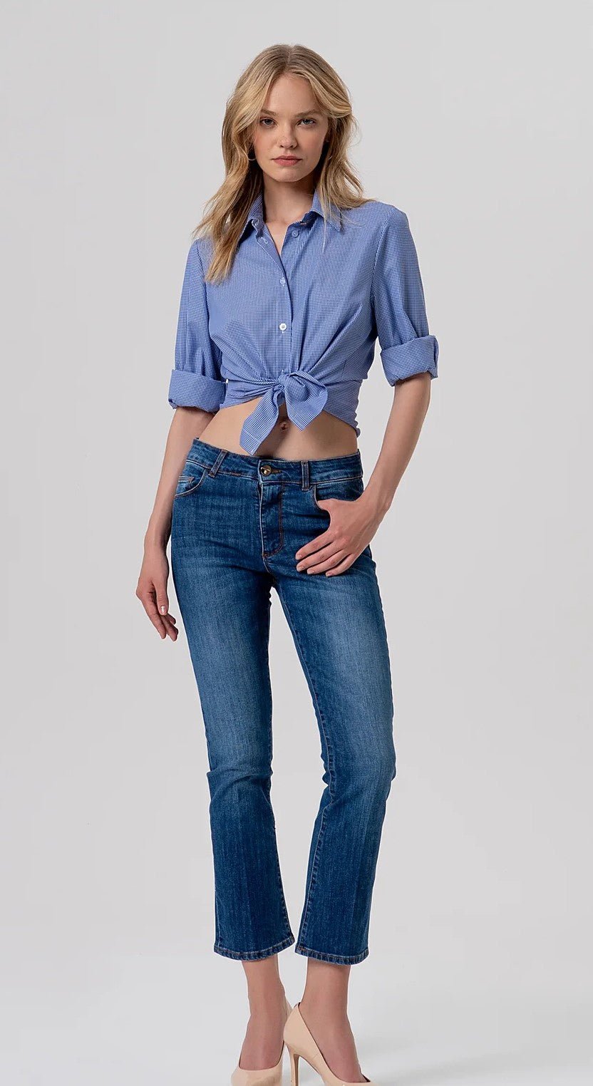 Jeans cropped effetto push up in denim con lavaggio medio Donna - Fracomina - World Fashion