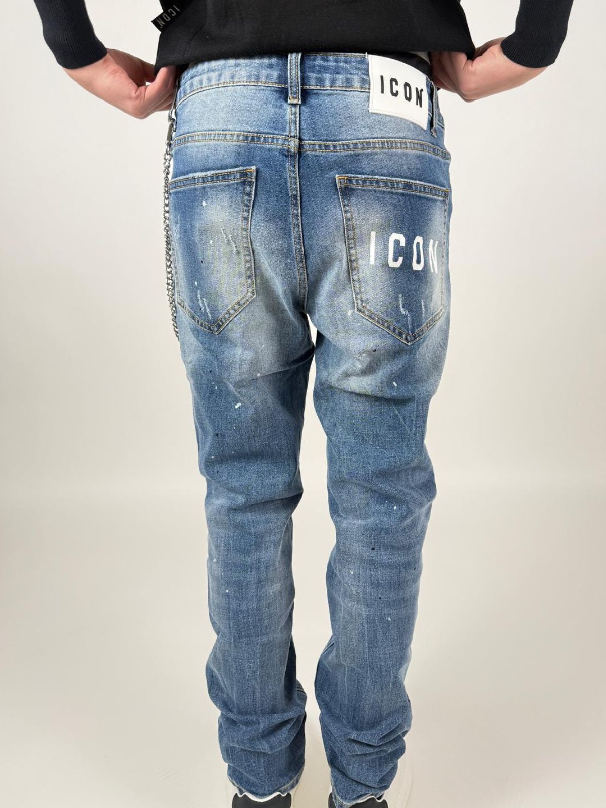 Jeans Denim C/Schizzi C/Logo Piccolo Bianco Uomo - Icon - World Fashion