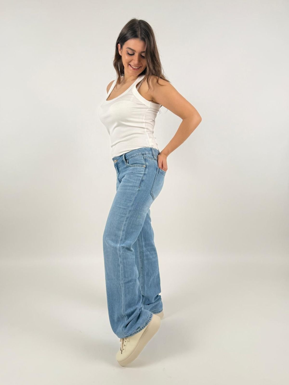 Jeans Kathe Low Rise Wide Donna - Gianni Lupo - World Fashion