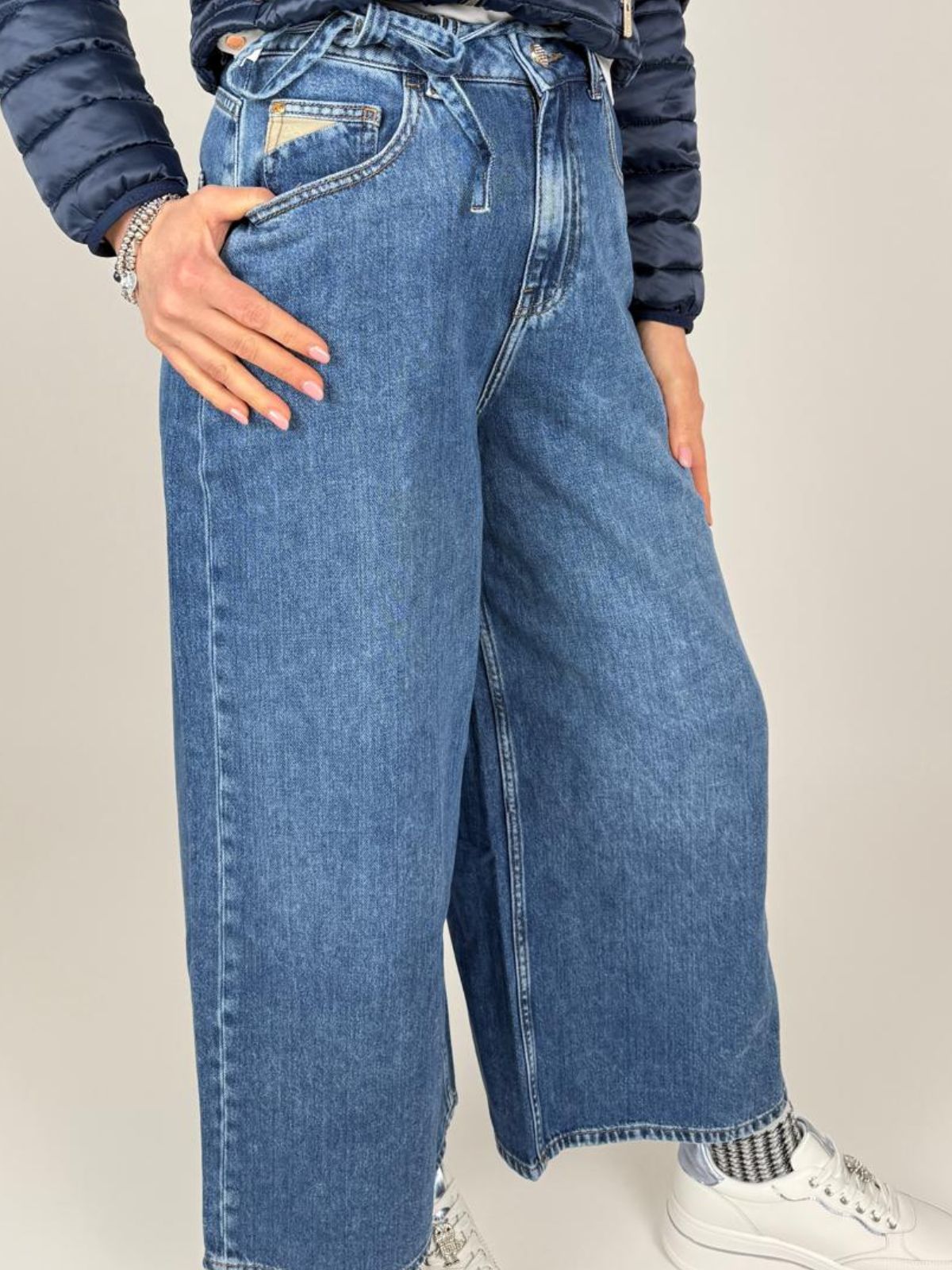 Jeans Palazzo 5 Tasche, Wide Leg Donna - Yes Zee - World Fashion