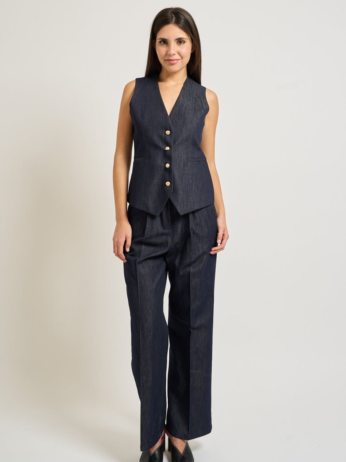 Jeans Palazzo Con Pinces Donna - Yes Zee - World Fashion