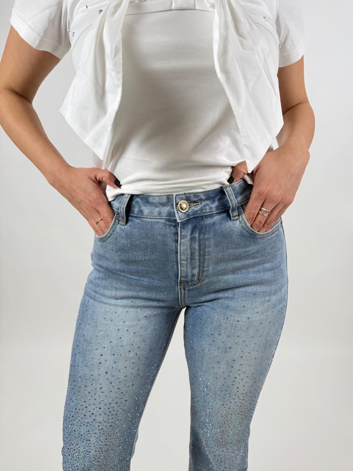 Jeans skinny in cotone con strass Donna - Gaudì Jeans - World Fashion