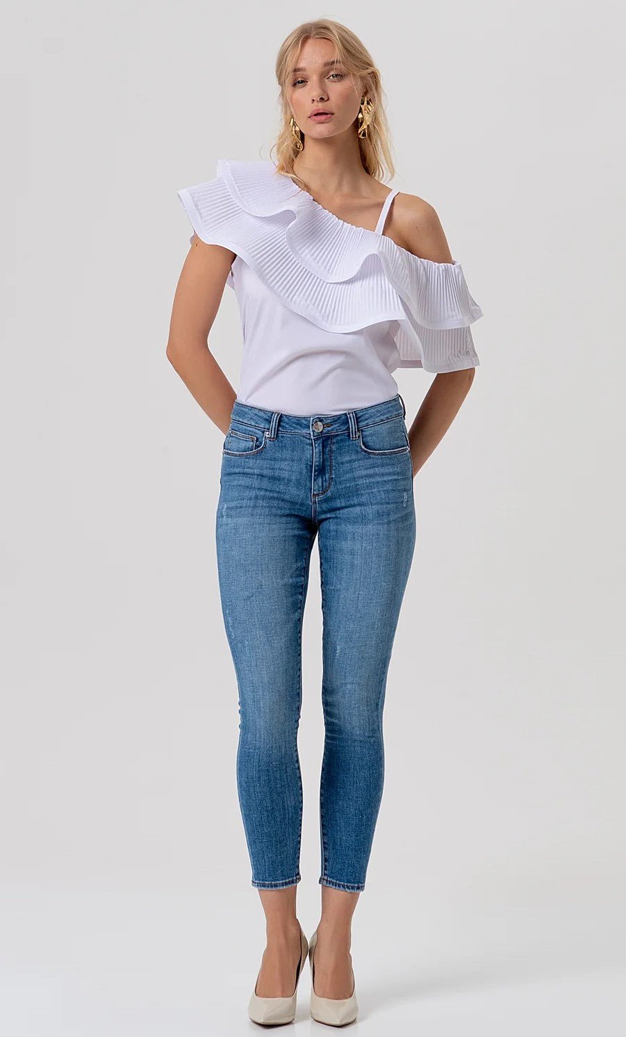 Jeans slim effetto push up in denim con lavaggio medio Donna - Fracomina - World Fashion