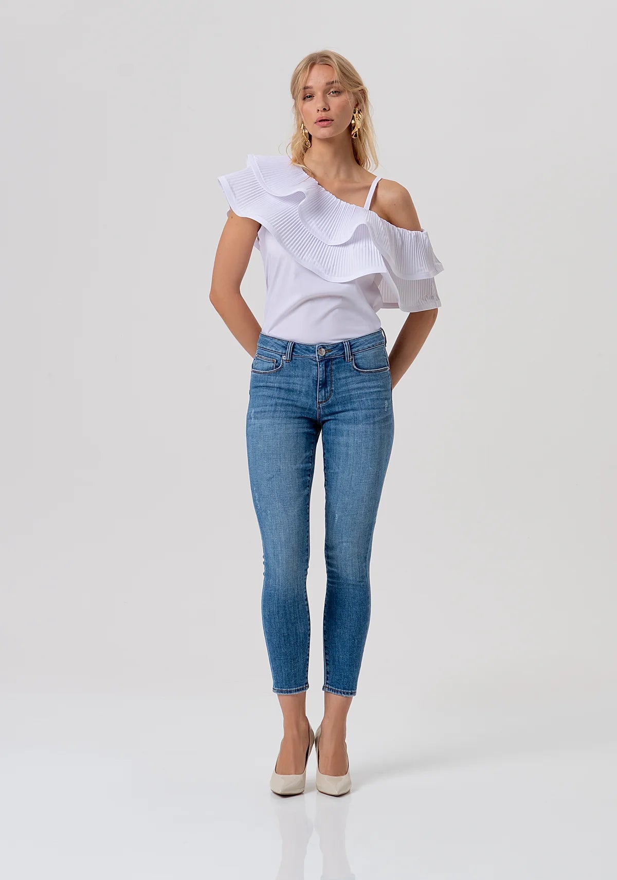 Jeans slim effetto push up in denim con lavaggio medio Donna - Fracomina - World Fashion