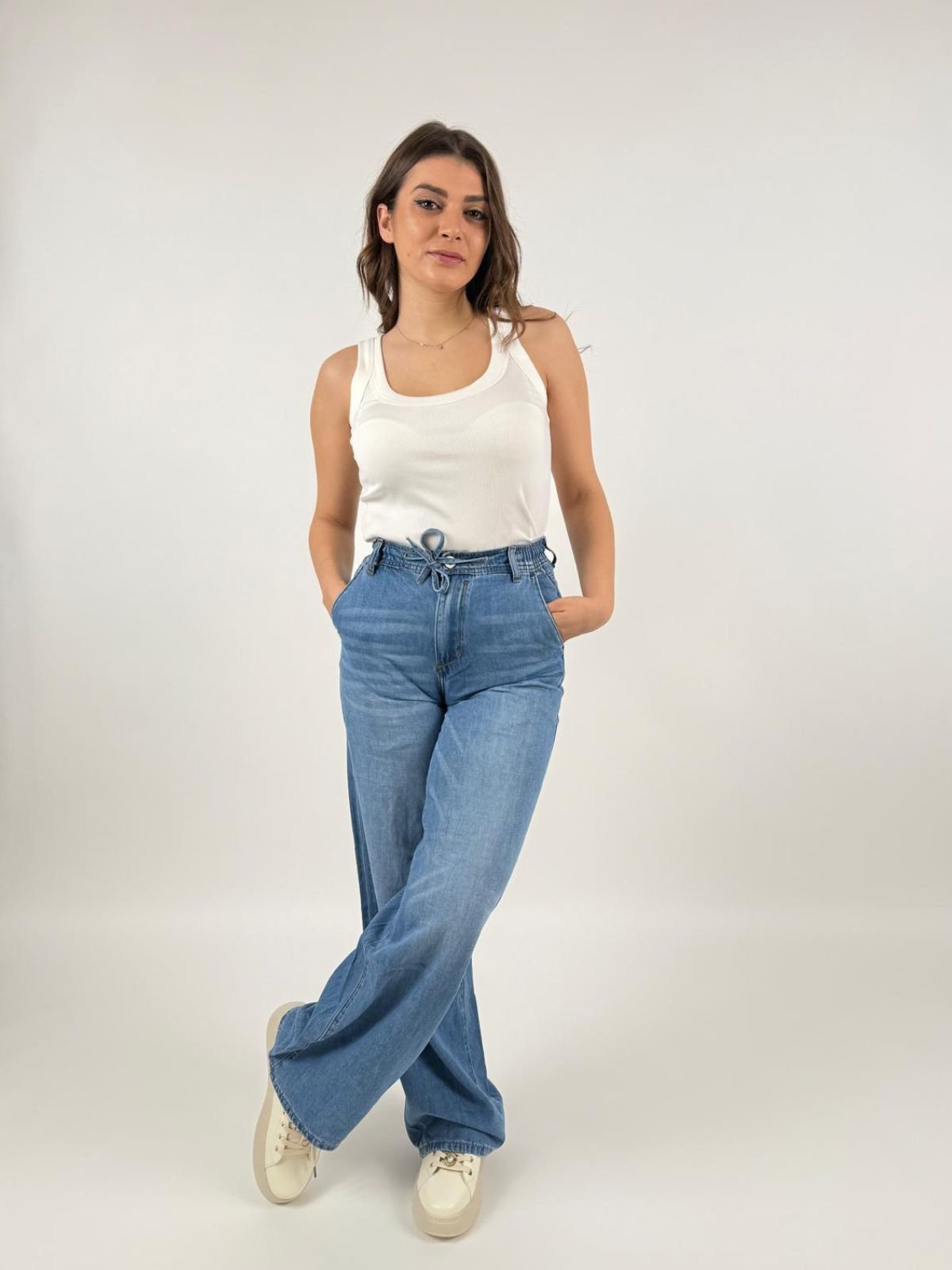 Jeans Sophia Wide Leg con coulisse Donna - Gianni Lupo - World Fashion