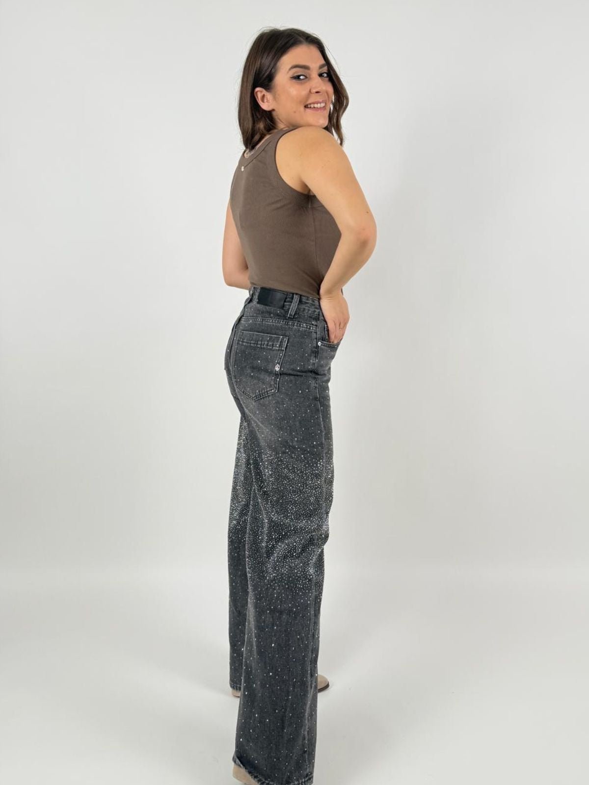 Jeans Stella Wide Leg Con Strass Donna - Gianni Lupo - World Fashion