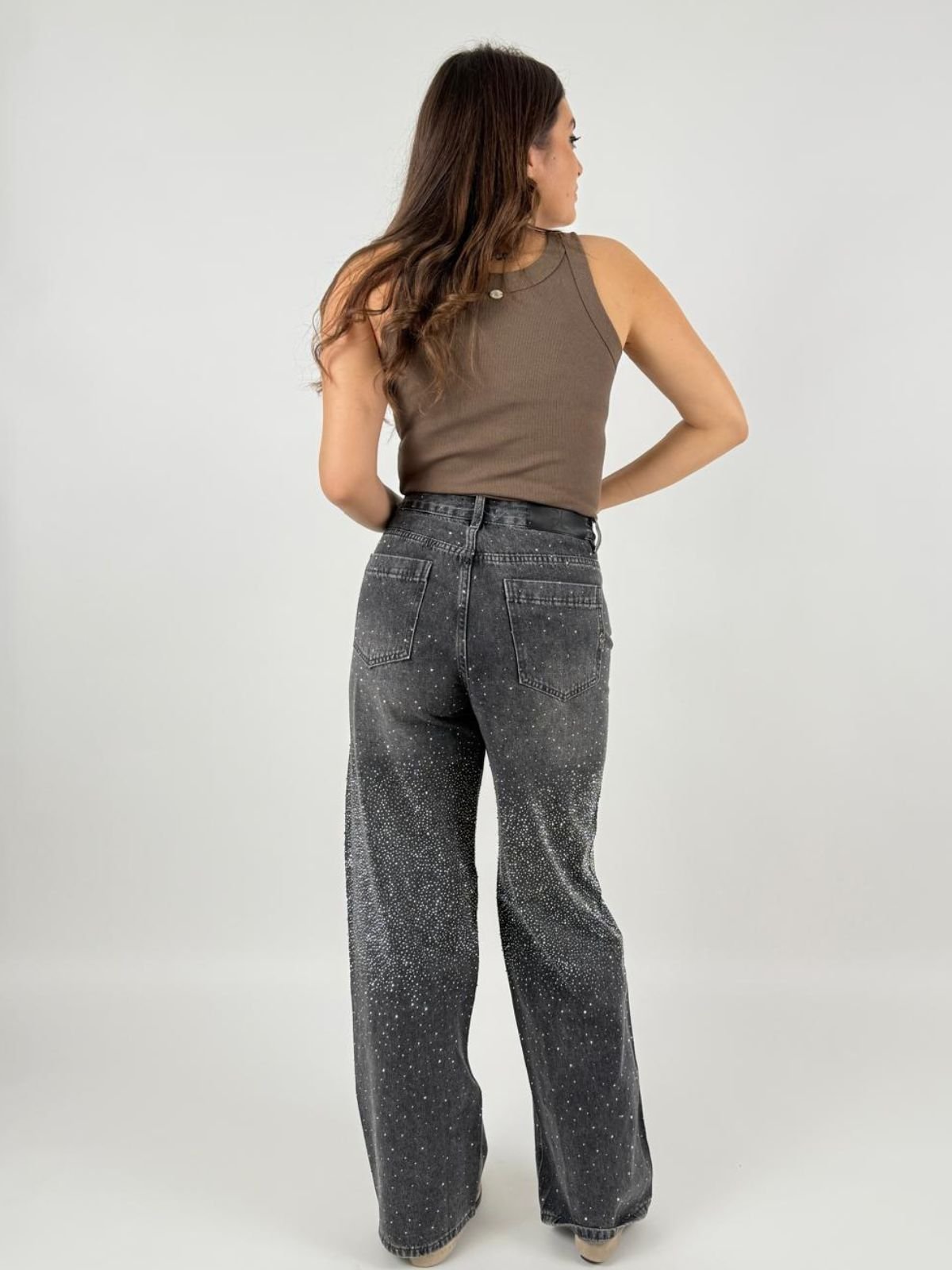 Jeans Stella Wide Leg Con Strass Donna - Gianni Lupo - World Fashion