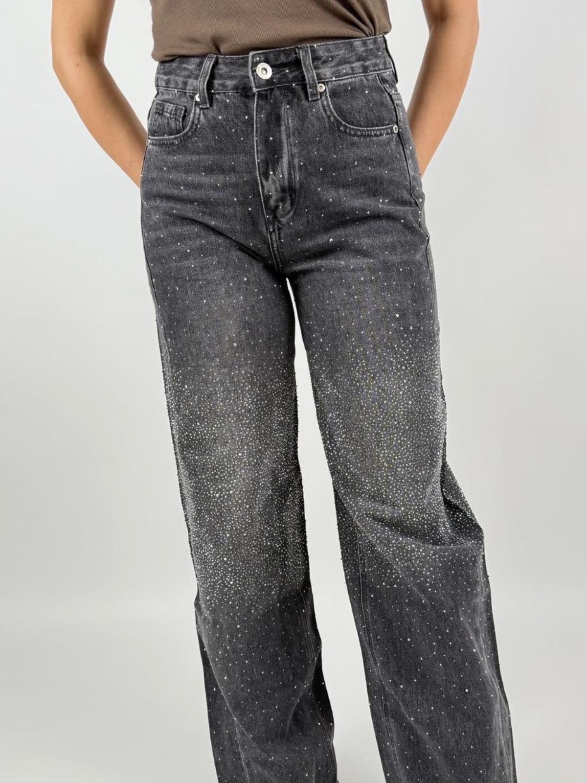 Jeans Stella Wide Leg Con Strass Donna - Gianni Lupo - World Fashion