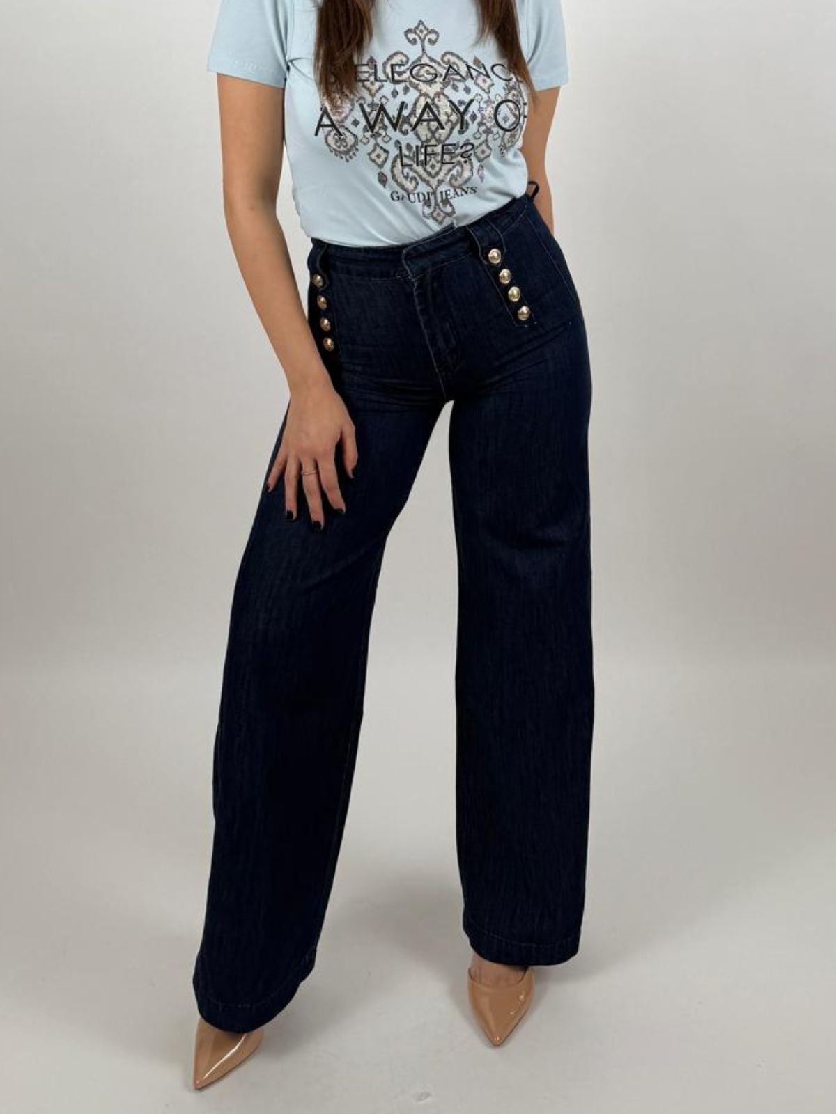 Jeans wide leg con bottoni dorati Donna - Gaudì Jeans - World Fashion