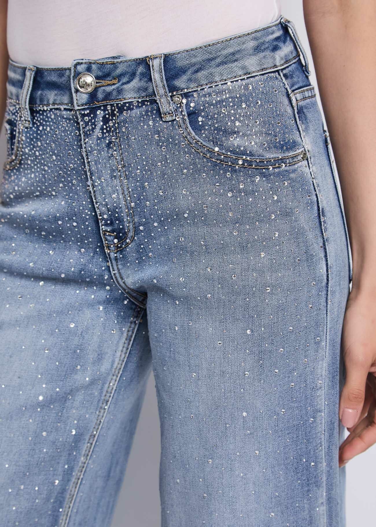 Jeans wide leg in cotone used con strass Donna - Gaudì Jeans - World Fashion