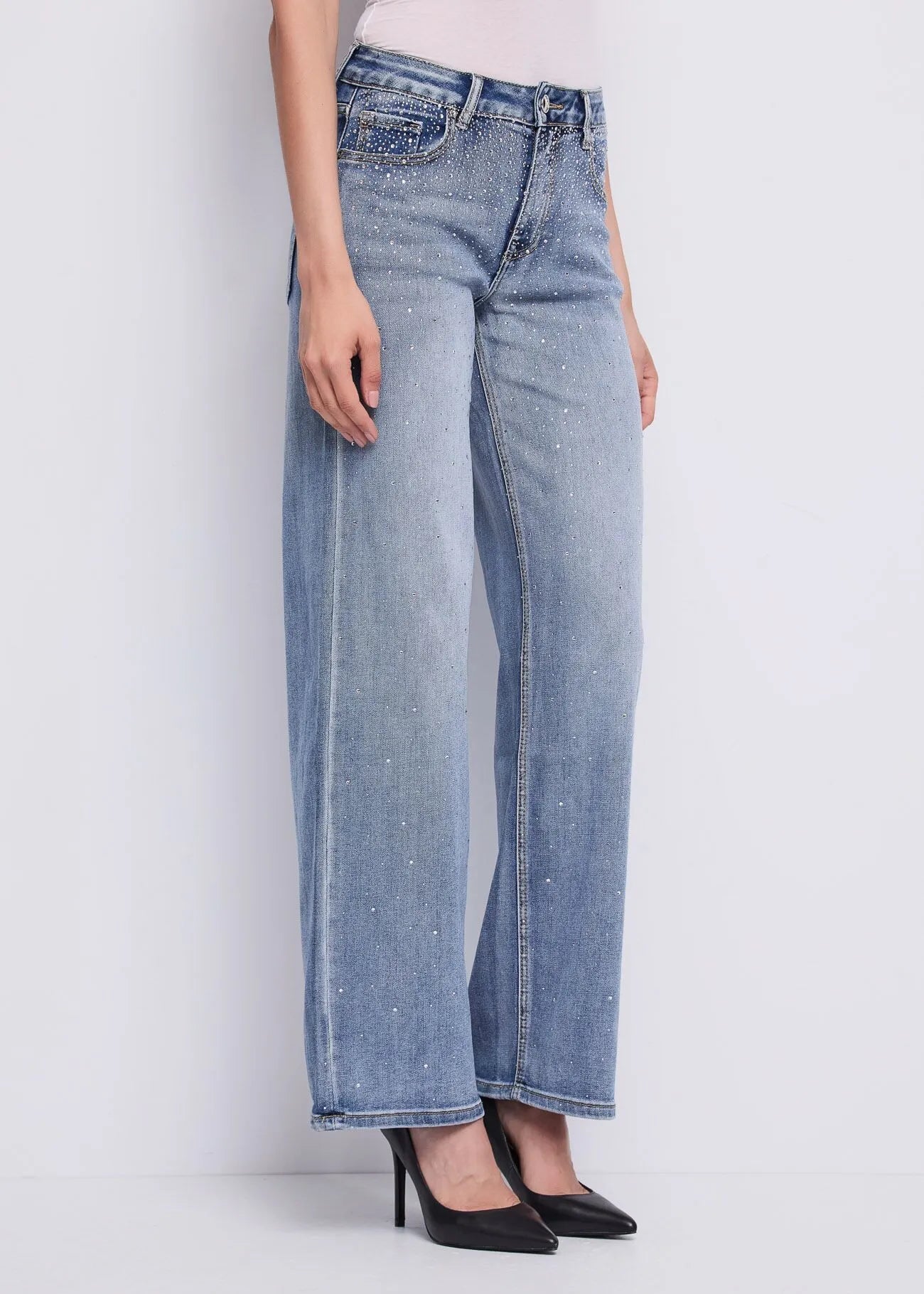 Jeans wide leg in cotone used con strass Donna - Gaudì Jeans - World Fashion