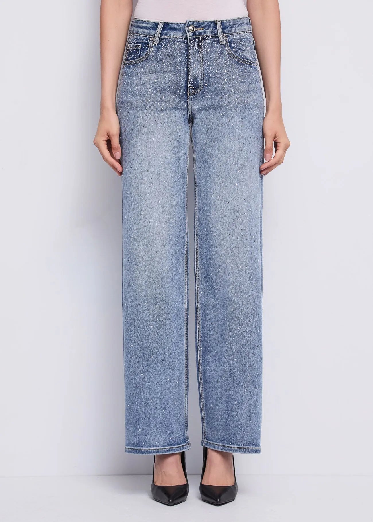 Jeans wide leg in cotone used con strass Donna - Gaudì Jeans - World Fashion