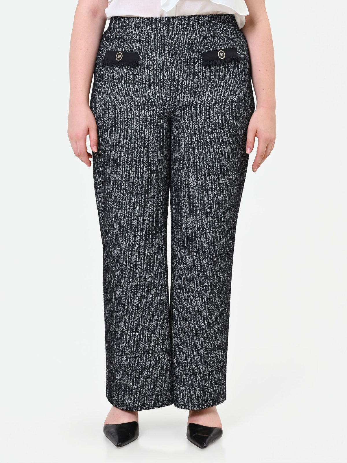 Rinascimento Curvy - Pantalone a gamba dritta in tessuto bouclé - Donna