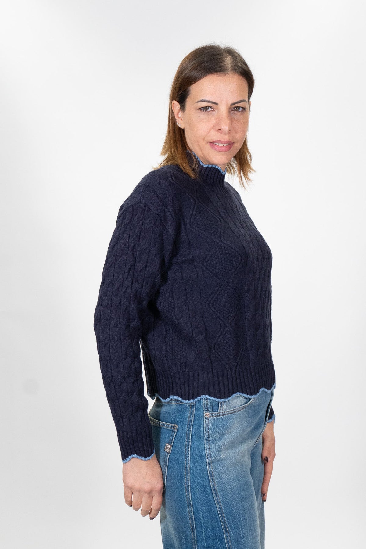Lolita - Pull collo lupetto maglia lavorazione trecce - Donna - World Fashion
