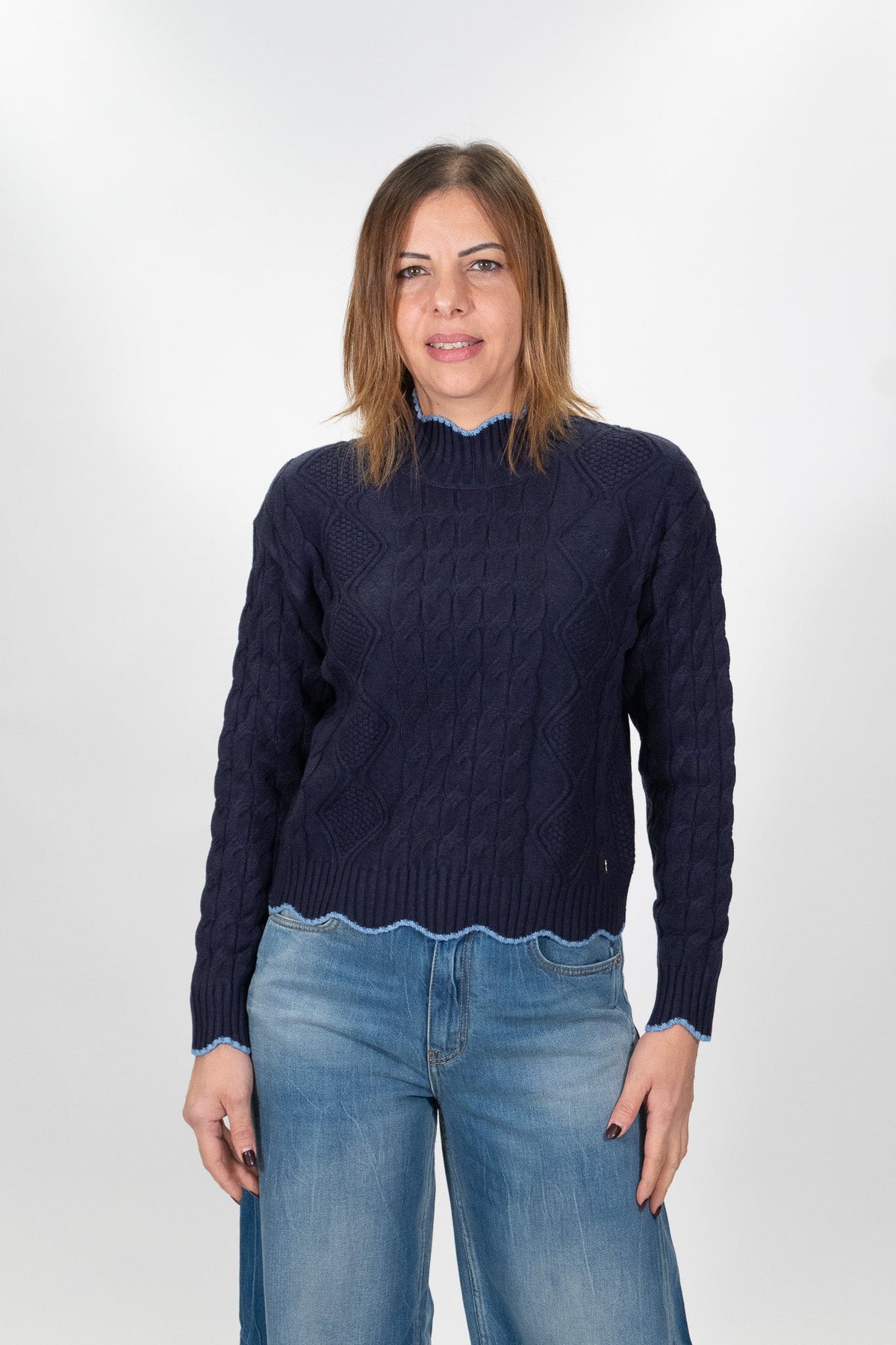 Lolita - Pull collo lupetto maglia lavorazione trecce - Donna - World Fashion