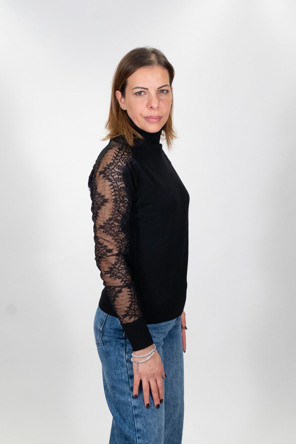 Lolita - Pullover collo alto in pizzo - Donna - World Fashion