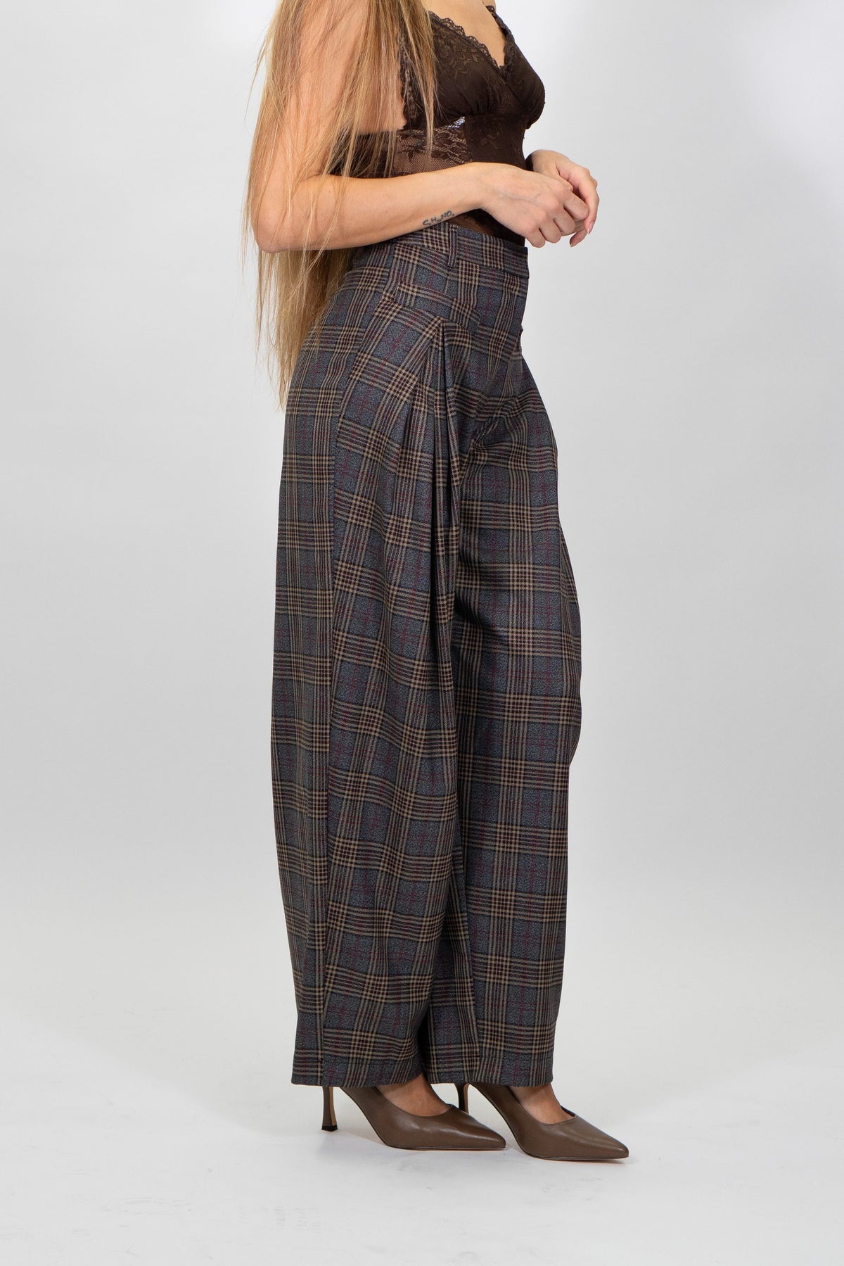 Imperial - Pantaloni palazzo stampati a vita alta con pinces - Donna