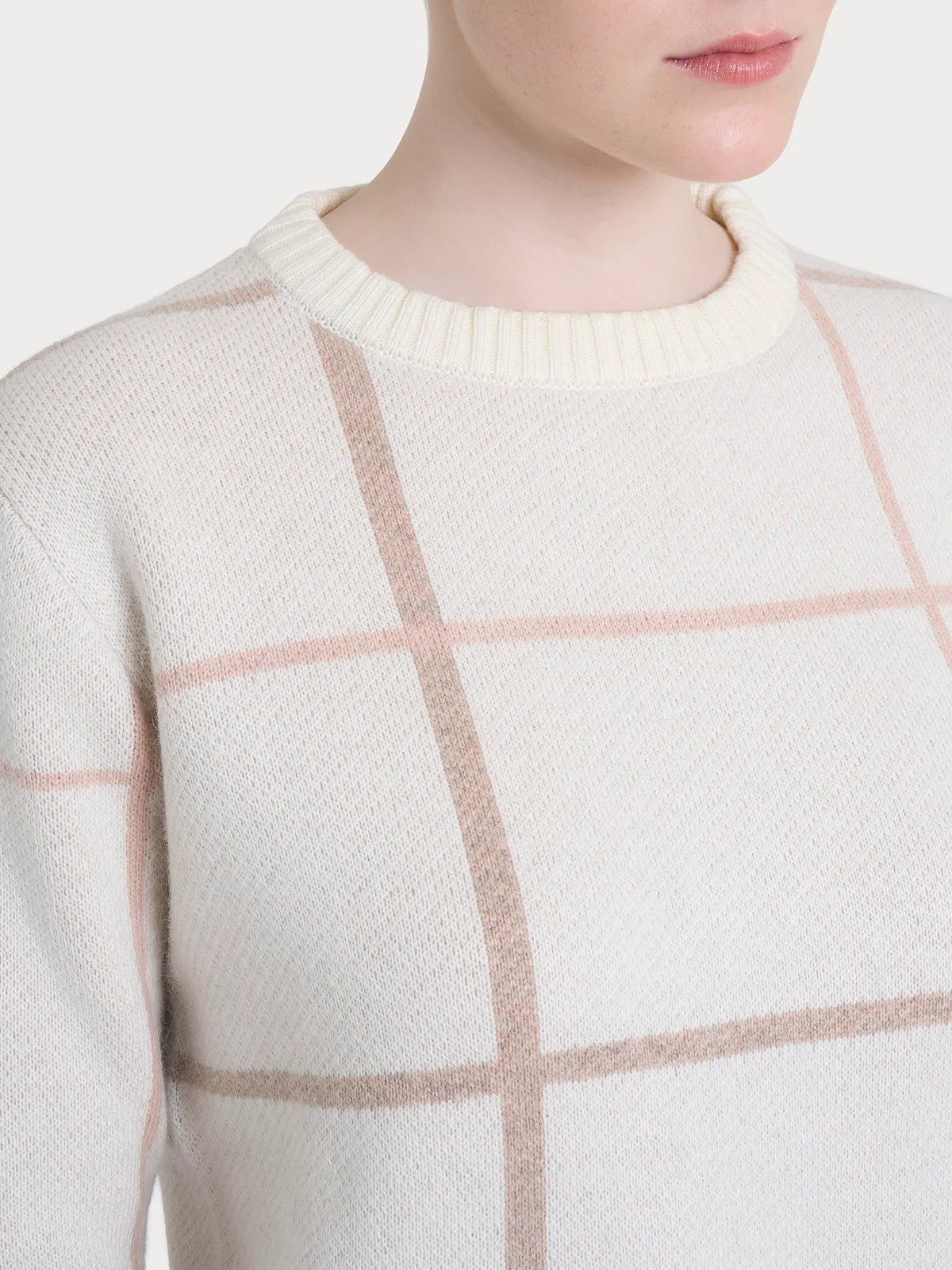 Maglia girocollo con check pattern in Natural Soft Donna - RAGNO - DR20M9 - World Fashion