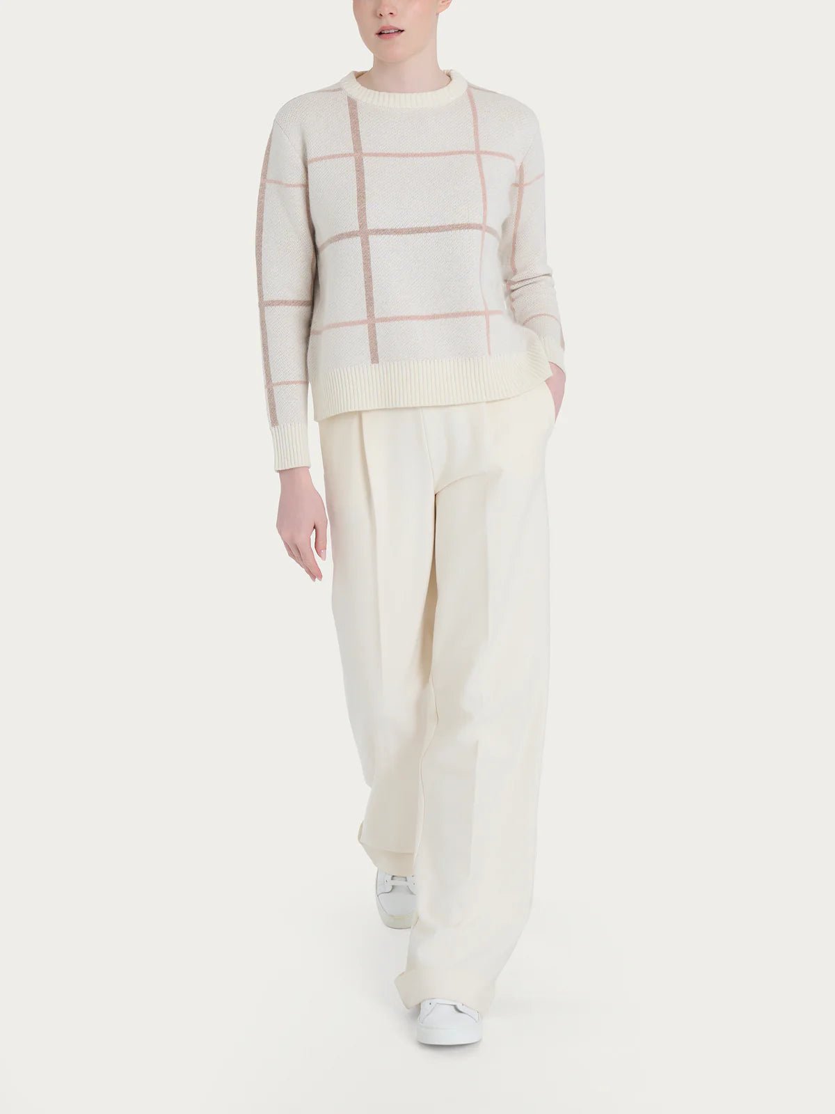 Maglia girocollo con check pattern in Natural Soft Donna - RAGNO - DR20M9 - World Fashion