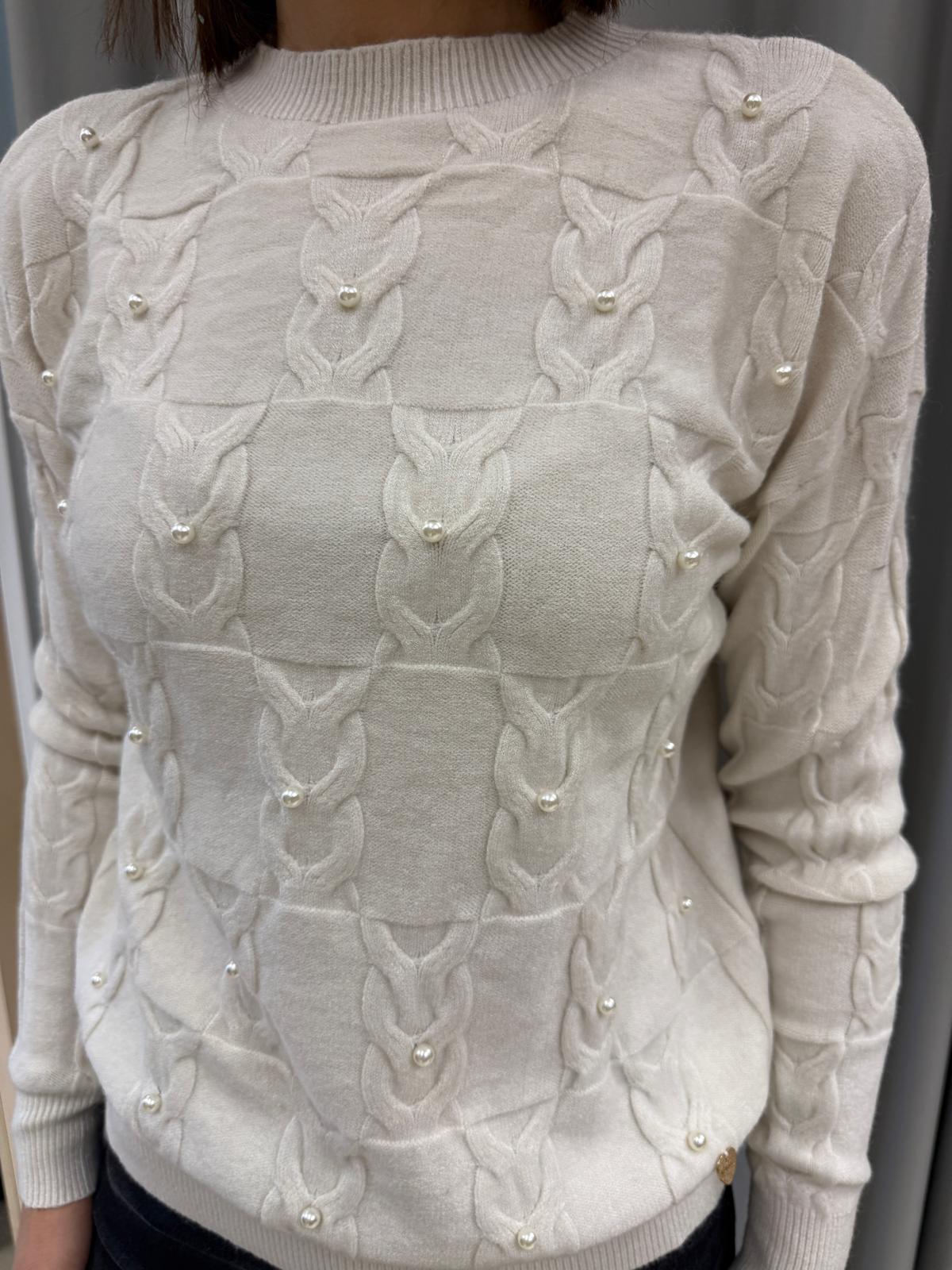 Maglia girocollo lavorato con applicazioni perle Donna - LOLITA - LO25358W - World Fashion