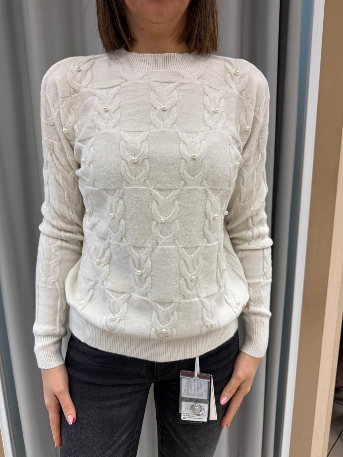 Maglia girocollo lavorato con applicazioni perle Donna - LOLITA - LO25358W - World Fashion