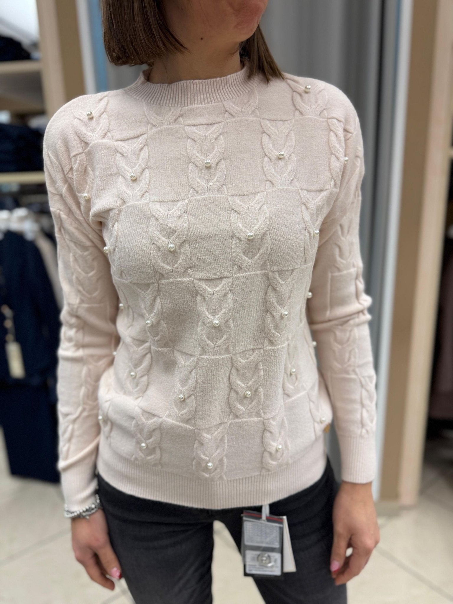 Maglia girocollo lavorato con applicazioni perle Donna - LOLITA - LO25358W - World Fashion