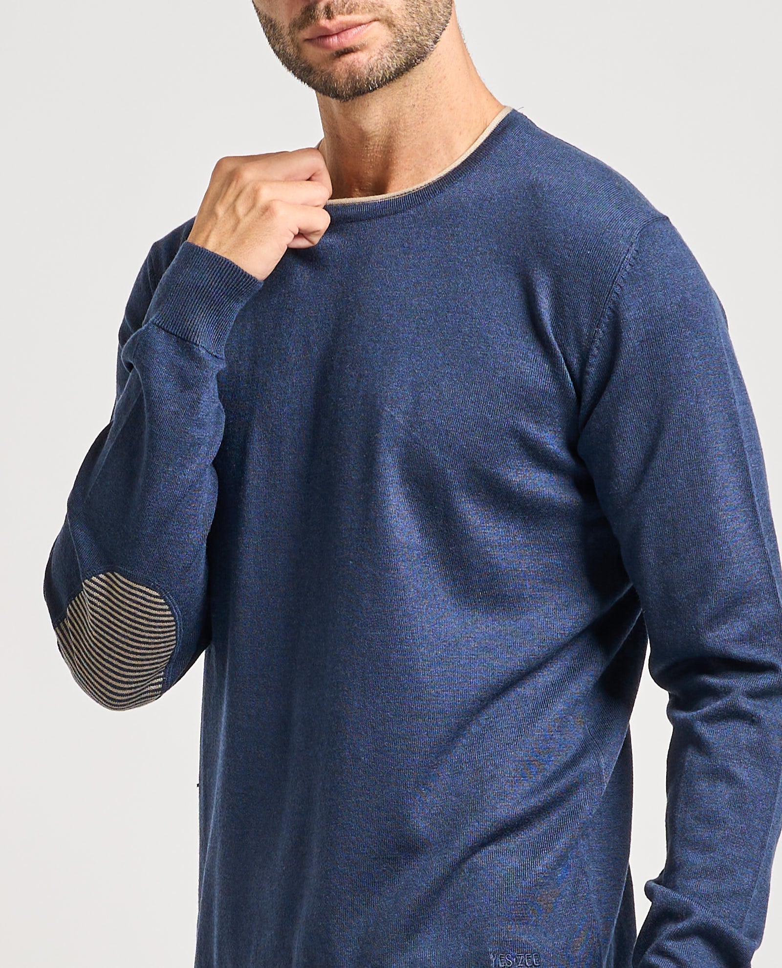 Maglia Girocollo, Toppe Gomito Uomo - Yes Zee - World Fashion