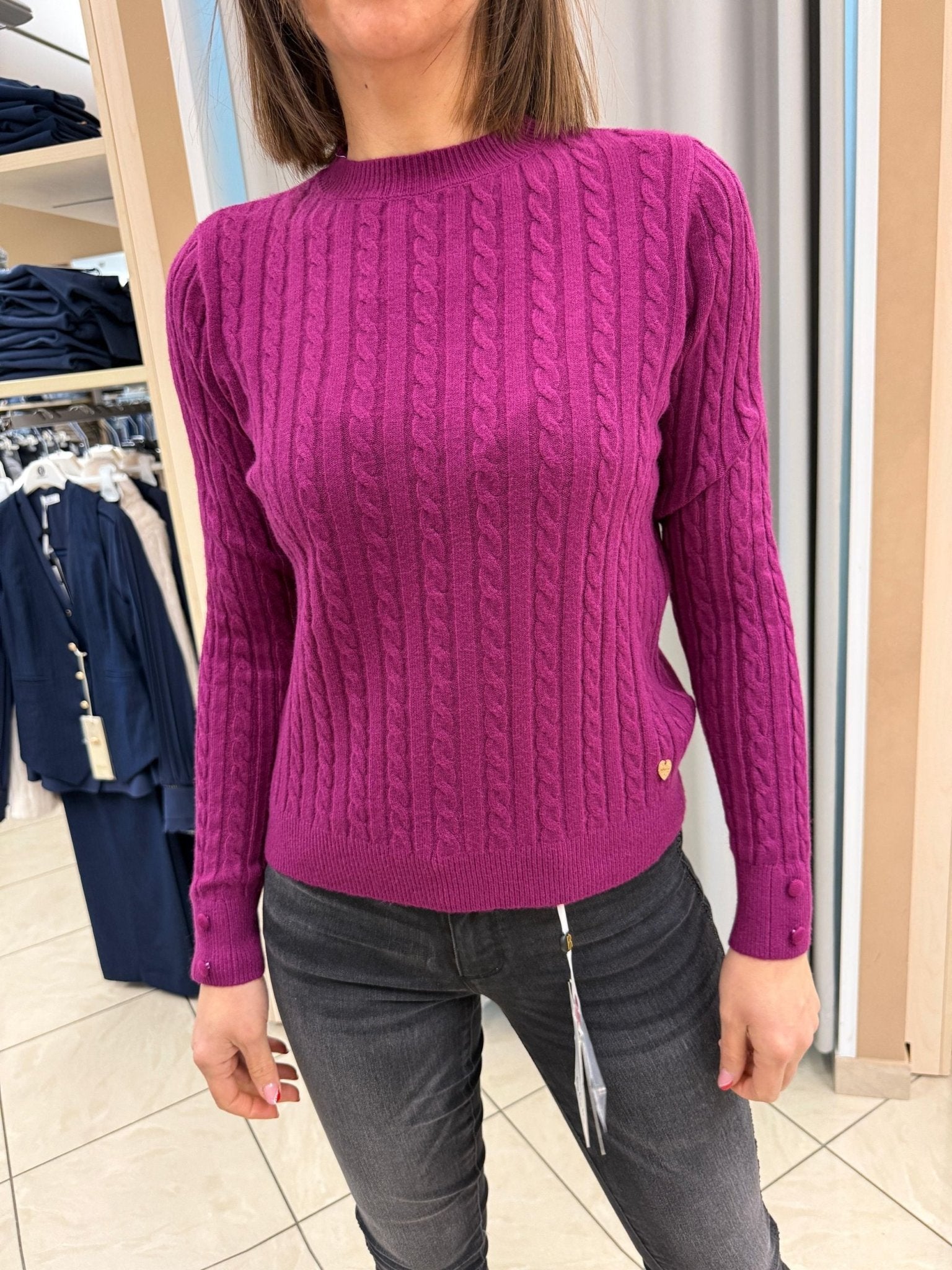 Maglia girocollo trecce bottoni polsi Donna - LOLITA - LO25364W - World Fashion