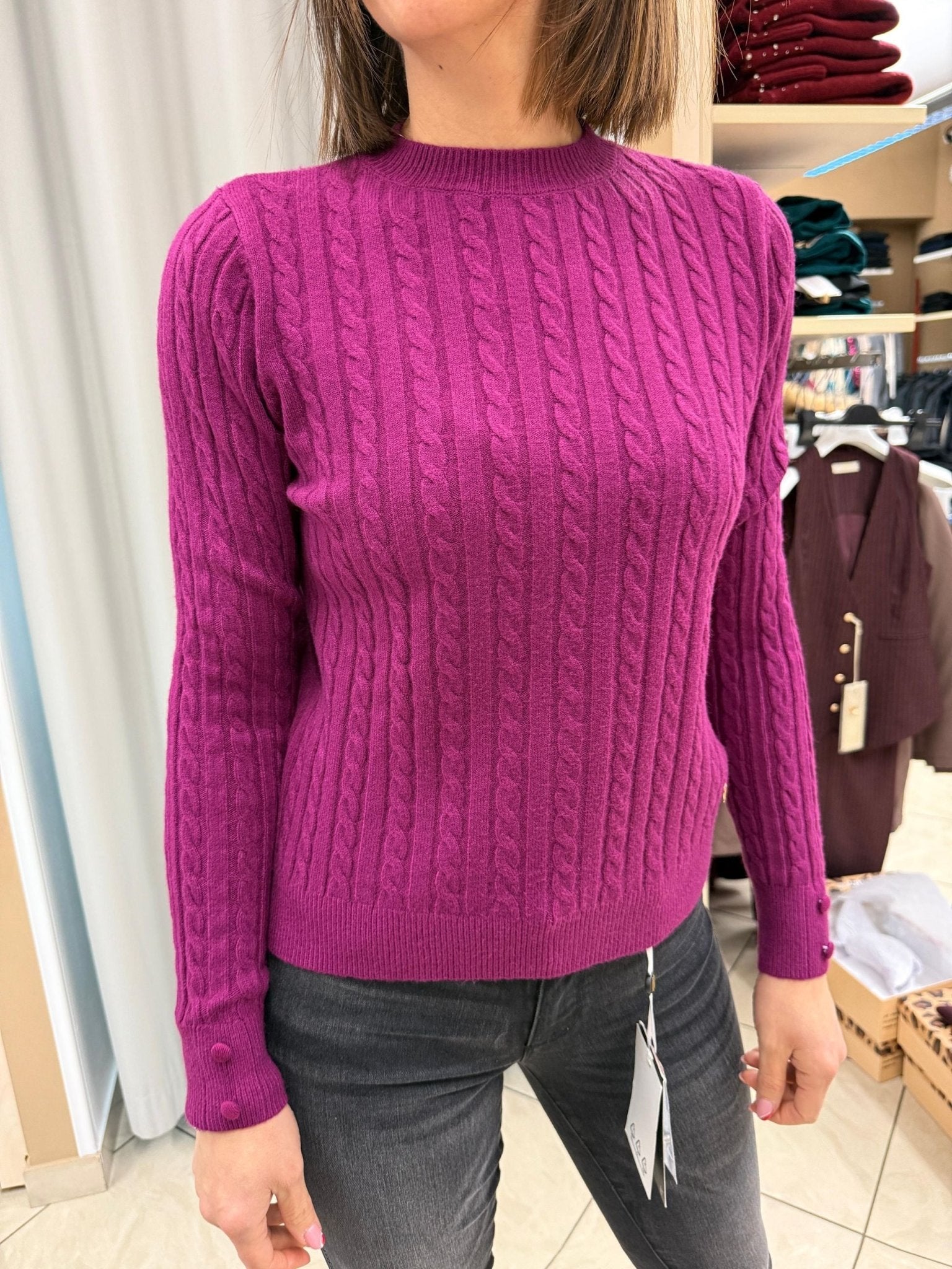 Maglia girocollo trecce bottoni polsi Donna - LOLITA - LO25364W - World Fashion