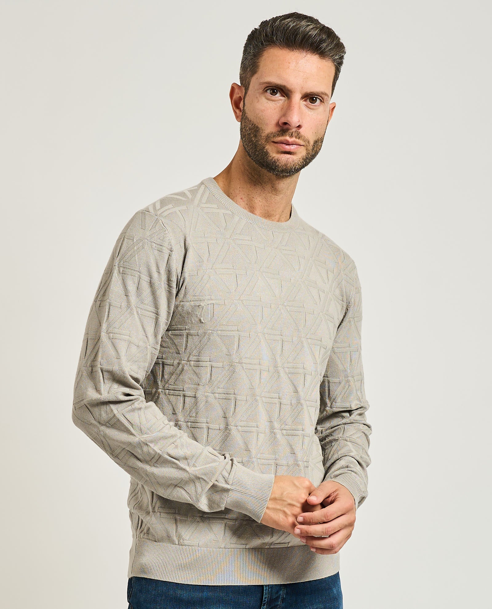 Maglia Uomo Girocollo, Logo Jacquard Uomo - Yes Zee - World Fashion