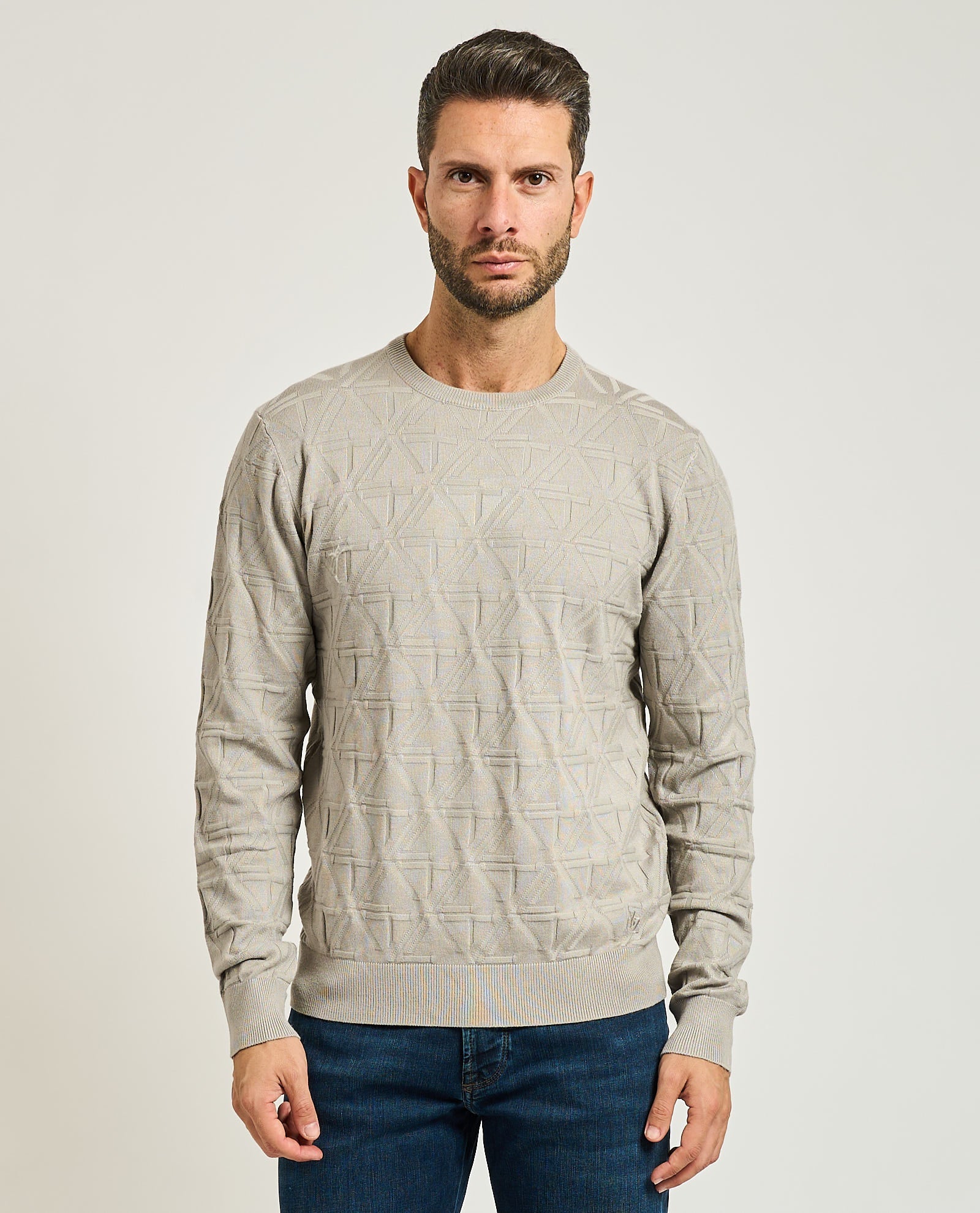 Maglia Uomo Girocollo, Logo Jacquard Uomo - Yes Zee - World Fashion