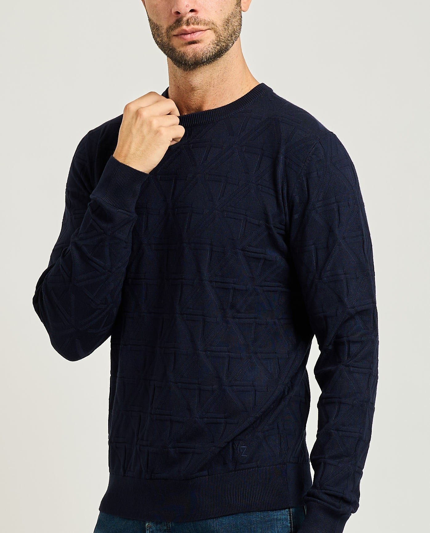 Maglia Uomo Girocollo, Logo Jacquard Uomo - Yes Zee - World Fashion