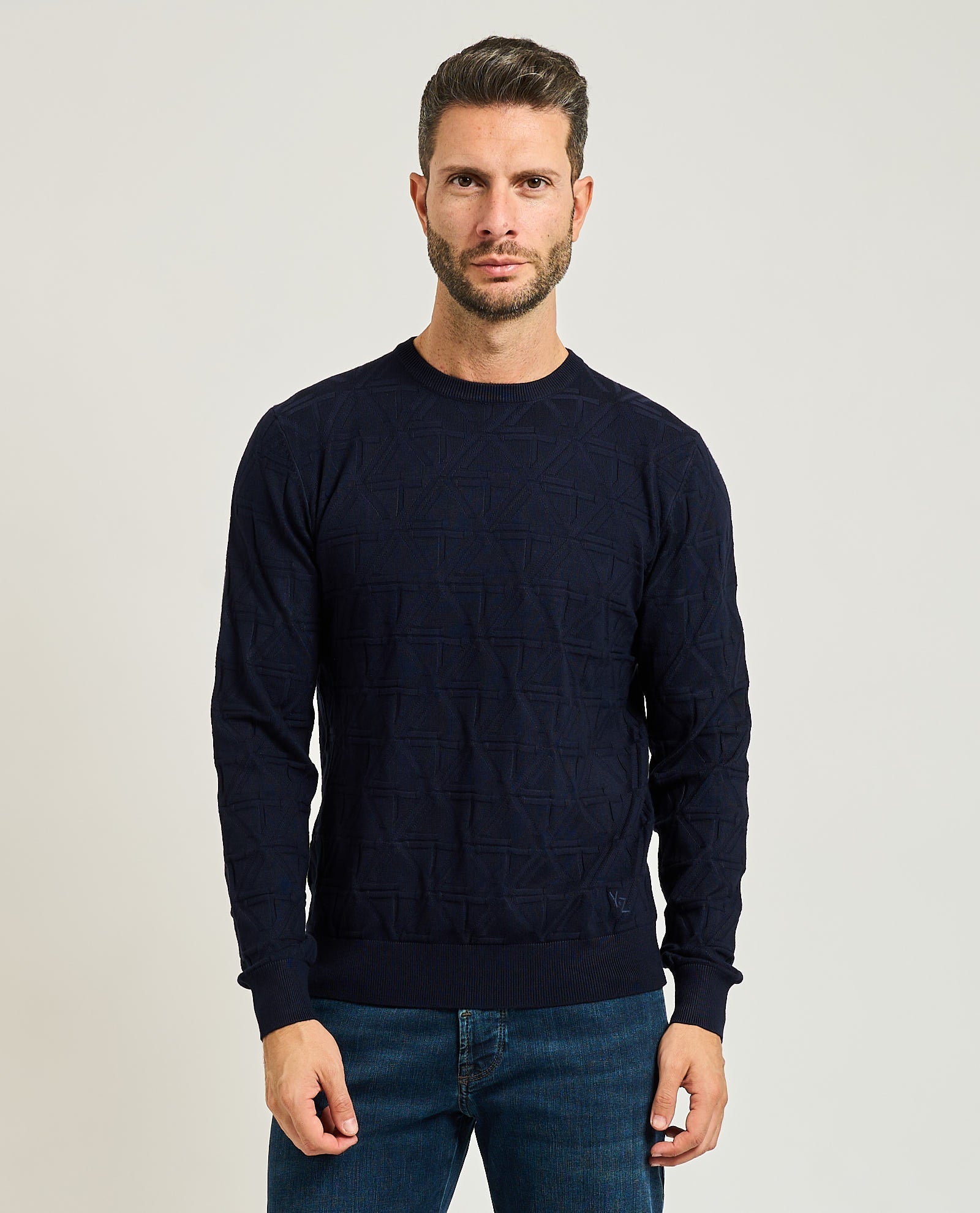 Maglia Uomo Girocollo, Logo Jacquard Uomo - Yes Zee - World Fashion