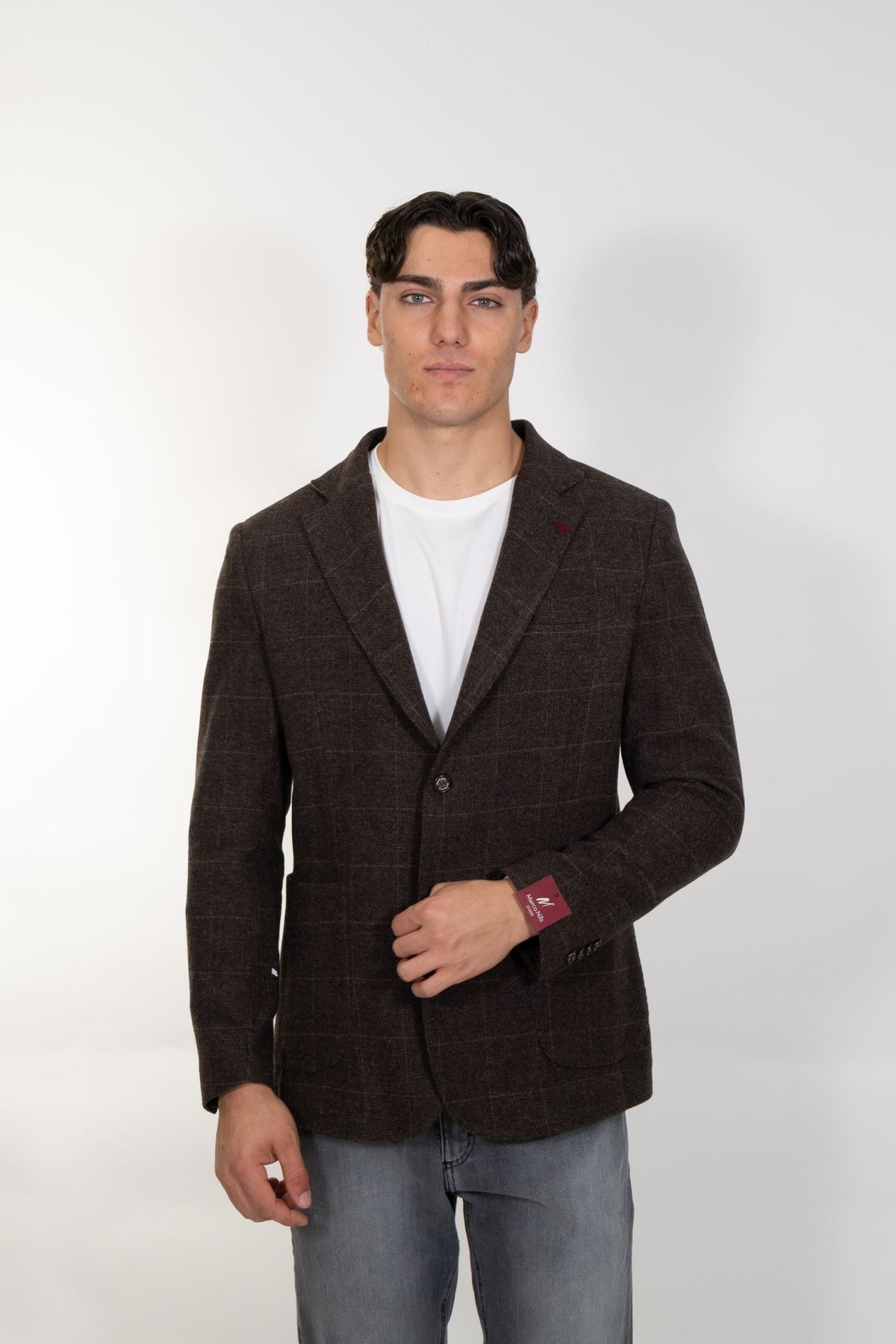 Marco Nils - Giacca uomo monopetto marrone con fantasia a quadri - Uomo - World Fashion