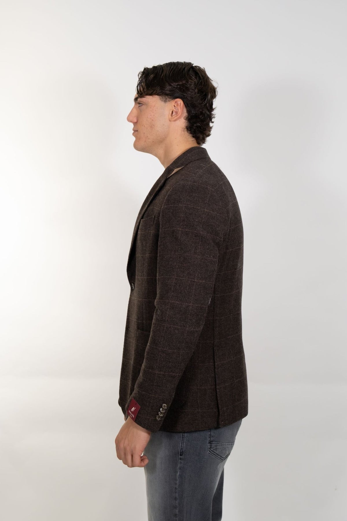 Marco Nils - Giacca uomo monopetto marrone con fantasia a quadri - Uomo - World Fashion