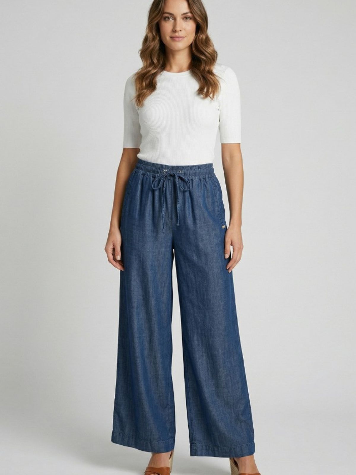 Markup - Pantapalazzo con coulisse effetto denim - Donna - World Fashion