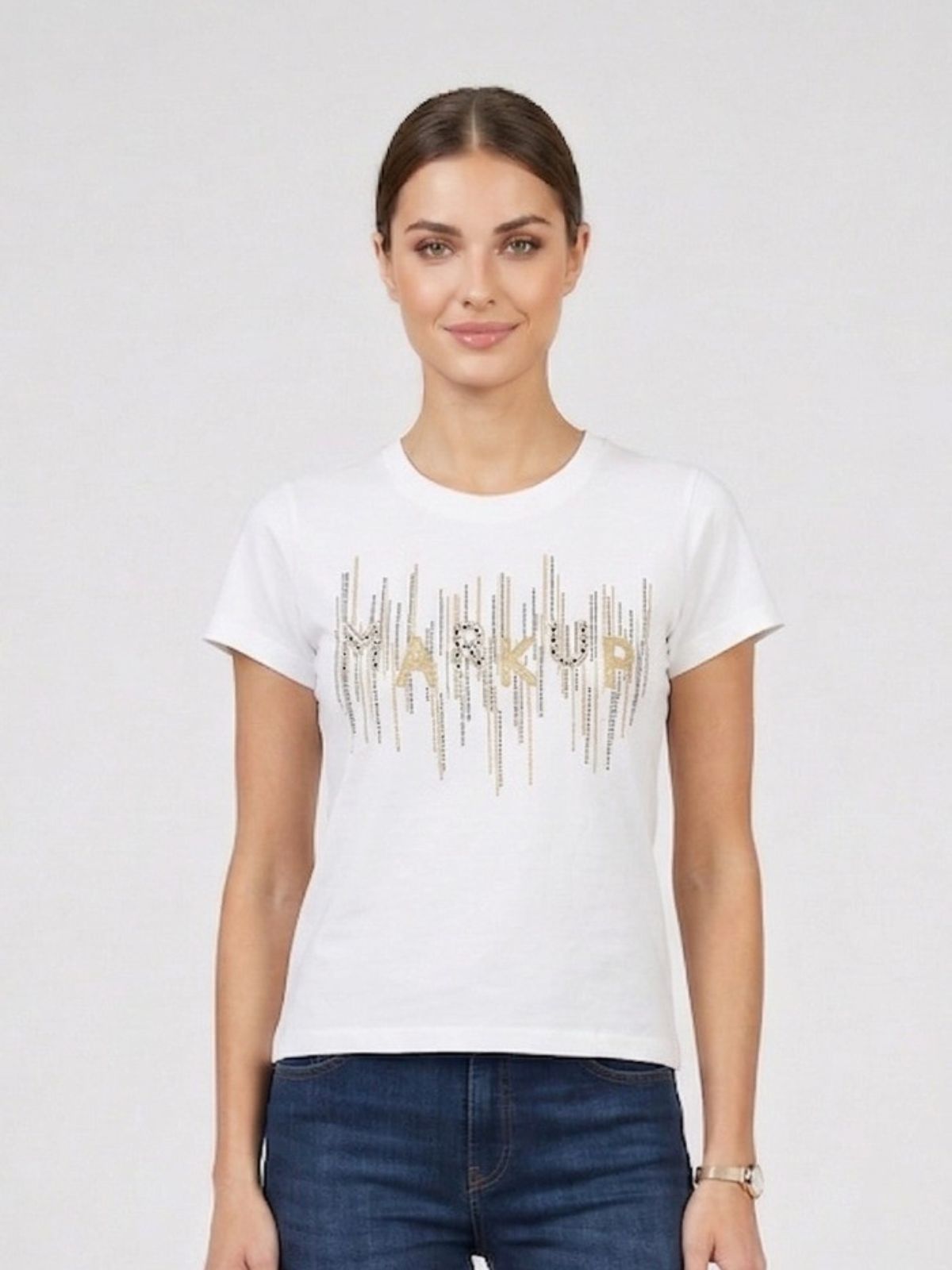 Markup - T-Shirt Con Stampa E Strass - Donna - World Fashion