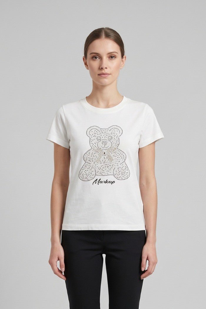 Markup - T-shirt girocollo con strass - Donna - World Fashion