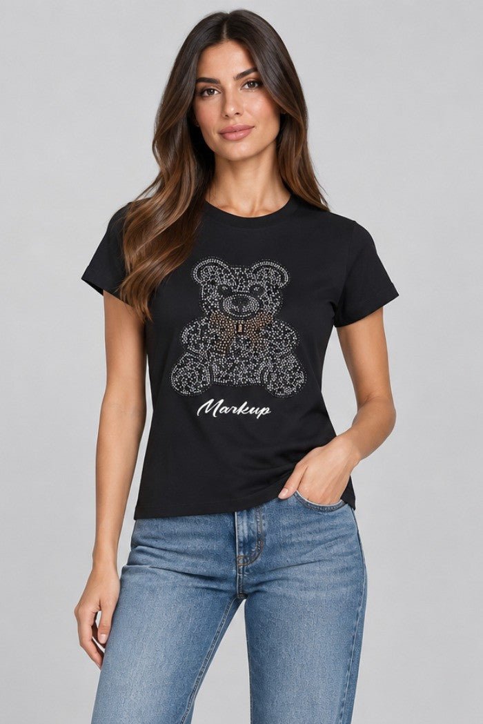 Markup - T-shirt girocollo con strass - Donna - World Fashion