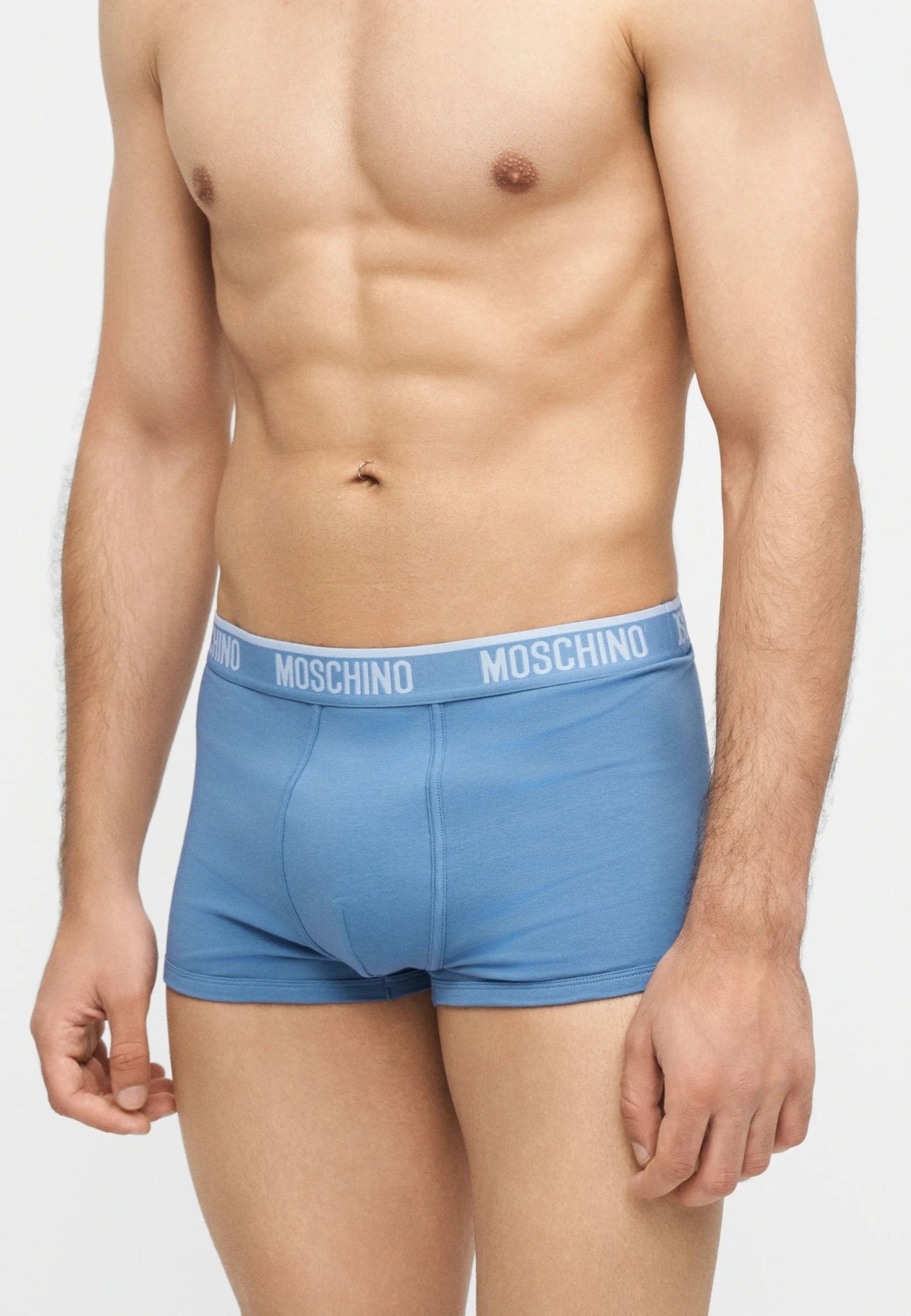 Moschino - Box Moschino con elastico in vita, confezione da 3 pezzi Bianco, nero e azzurro con logo - Uomo - World Fashion