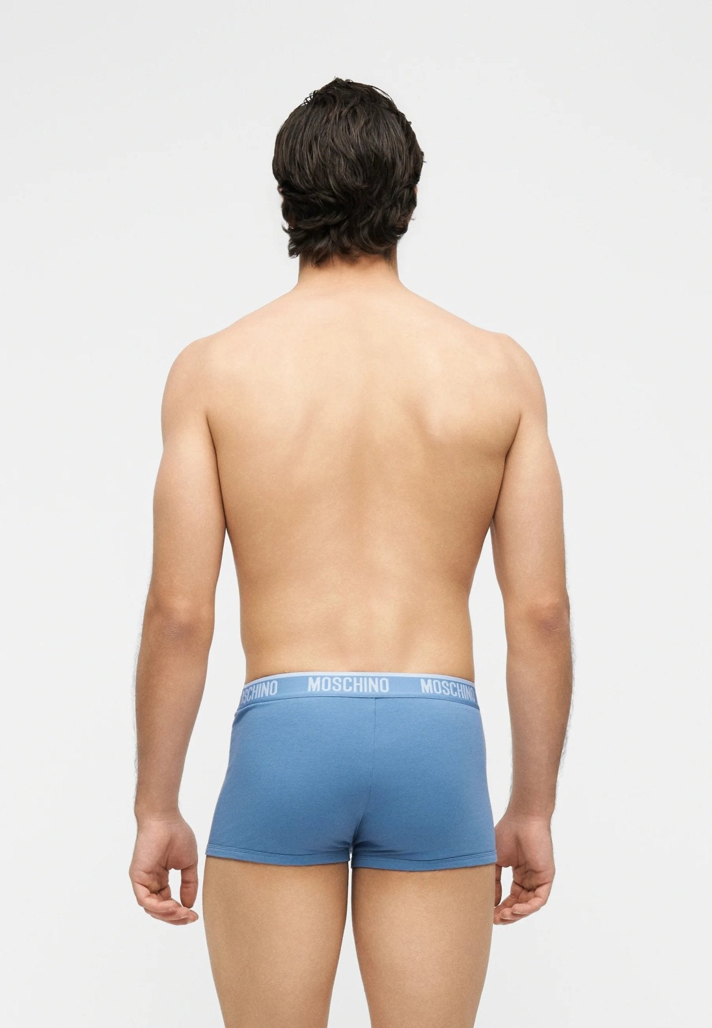 Moschino - Box Moschino con elastico in vita, confezione da 3 pezzi Bianco, nero e azzurro con logo - Uomo - World Fashion