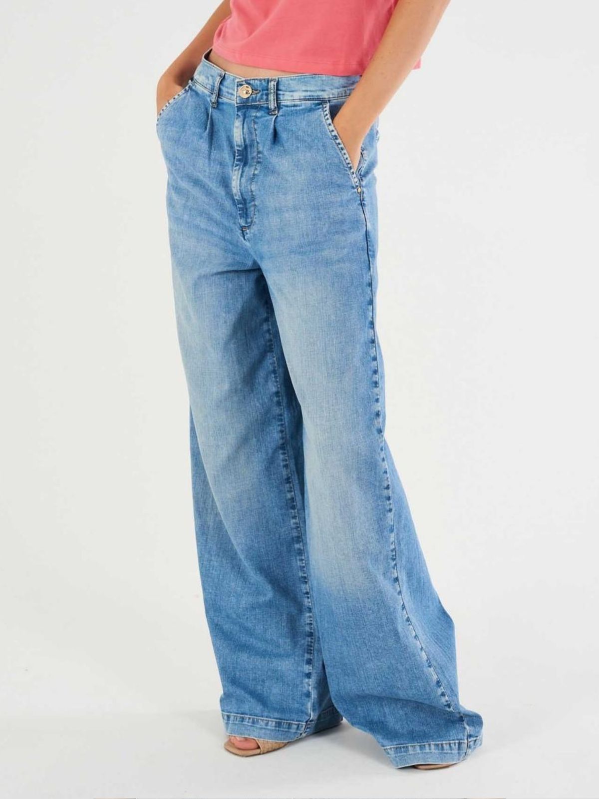 Yes Zee - Jeans Donna Palazzo con  Pinces - Donna